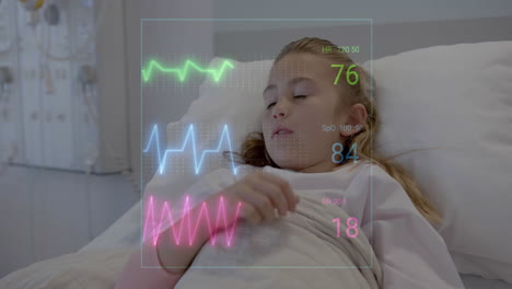 Animación-Del-Procesamiento-De-Datos-Sobre-Una-Paciente-Caucásica-En-Una-Cama-De-Hospital