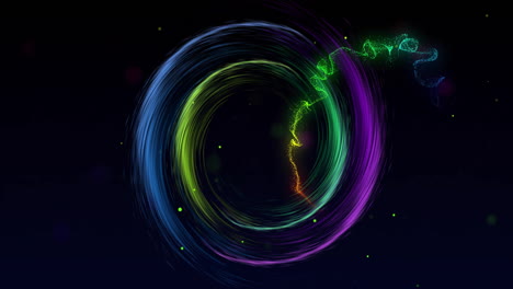 Animation-of-colourful-light-trails-and-spots-on-black-background