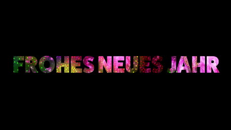 Animation-of-frohes-neues-jahr-text-and-fireworks-on-black-background