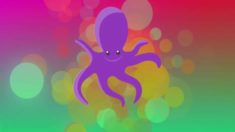 Animación-De-Pulpo-Feliz-Sobre-Manchas-Coloridas-Sobre-Fondo-Colorido