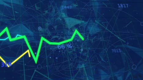 Animation-Von-Graphen-Mit-Wechselnden-Zahlen,-Verbundenen-Punkten,-Geometrischen-Formen-Auf-Abstraktem-Hintergrund