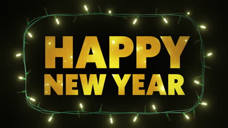 Animation-of-happy-new-year-text-and-fairy-lights-on-black-background