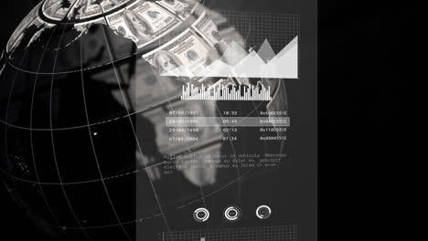 Animación-Del-Procesamiento-De-Datos-Sobre-El-Mundo-Con-Billetes-De-Dólares-Americanos-Sobre-Fondo-Negro