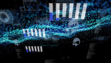 Animación-Del-Procesamiento-De-Datos-Financieros-Sobre-Malla-Brillante-Sobre-Fondo-Negro