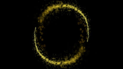 Animation-of-glowing-circle-of-yellow-light-trial-with-copy-space-on-black-background