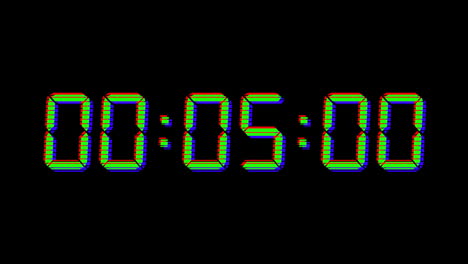 Animation-of-green-digital-timer-changing-on-black-background