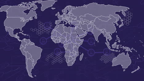 Animación-De-Procesamiento-De-Datos-Y-Redes-Sobre-Mapa-Mundial-Y-Fondo-Oscuro