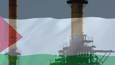 Animation-of-oil-platform-over-flag-of-palestine