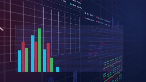 Animación-De-Un-Gráfico-De-Barras-Colorido-Sobre-El-Procesamiento-De-Datos-Financieros-Sobre-Fondo-Negro