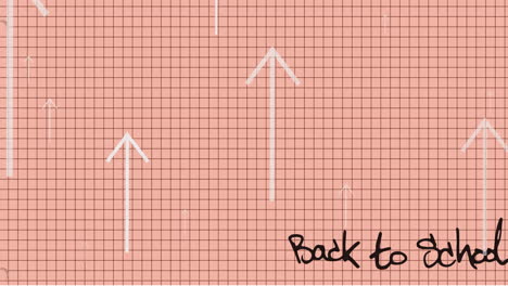 Animation-Von-Weißen-Pfeilen-Und-„Zurück-Zur-Schule“-Text-Auf-Kariertem-Papierhintergrund