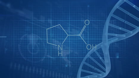 Animation-of-spinning-dna-strand-over-chemical-formula-and-cardiograph