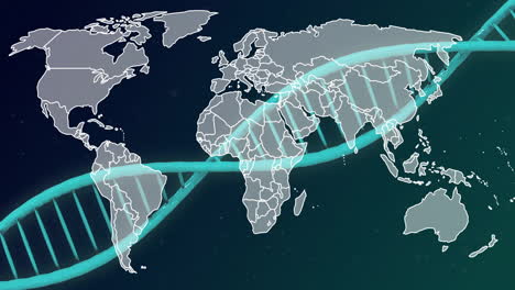 Animación-De-La-Cadena-De-ADN-Sobre-El-Mapa-Mundial.