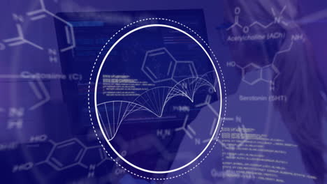 Animación-De-La-Cadena-De-ADN-Y-Procesamiento-De-Datos-Sobre-Fondo-Oscuro.