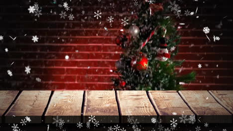 Animation-of-snow-falling-over-christmas-tree-with-copy-space