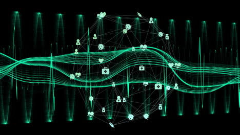 Animation-of-scientific-data-processing-over-dna-strand-on-black-background