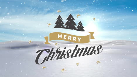 Animation-of-merry-christmas-text-and-snow-falling-over-winter-scenery