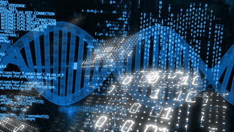 Animación-De-La-Cadena-De-ADN-Sobre-El-Procesamiento-De-Datos-Sobre-Fondo-Negro.