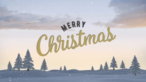 Animation-of-merry-christmas-text-and-snow-falling-over-winter-scenery