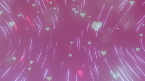 Animación-De-Corazones-Y-Puntos-De-Luz-Brillantes-Sobre-Fondo-Rosa