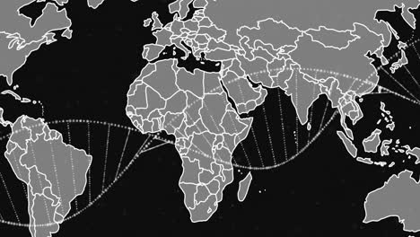 Animation-Des-DNA-Strangs-über-Der-Weltkarte