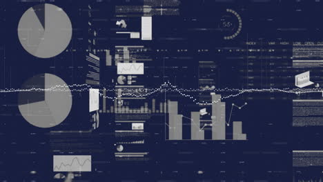 Animation-Von-Diagrammen,-Grafiken-Und-Verarbeitungsdaten-Auf-Schwarzem-Hintergrund