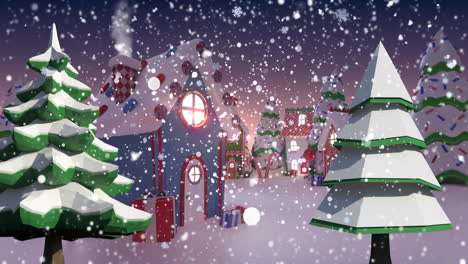 Animation-of-snow-falling-over-christmas-decorations-and-winter-scenery