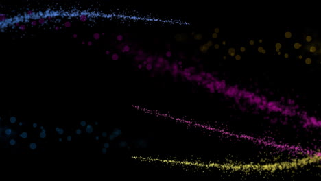 Animation-of-colourful-light-trails-and-spots-on-black-background