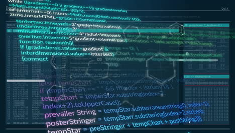 Animation-of-coding-over-element-diagram-and-data-processing-on-interface-screens