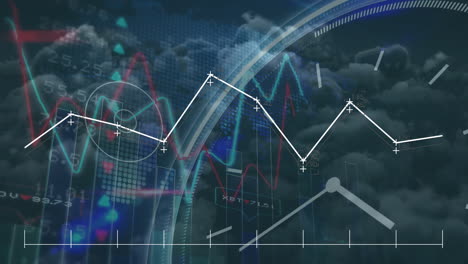 Animation-of-financial-data-processing-over-clock-and-clouds