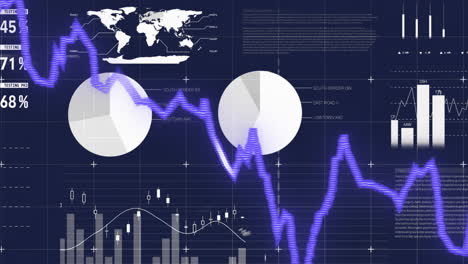 Animation-of-statistics-and-financial-data-processing-over-dark-background