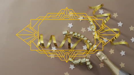 Animation-of-yellow-shapes-over-confetti-and-stars