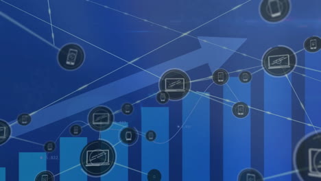 Animation-of-diagrams-and-network-of-connections-on-blue-background