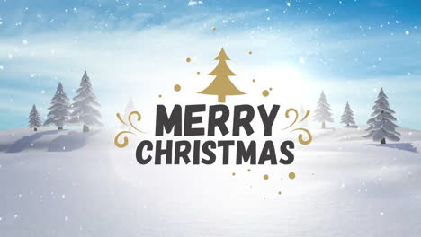 Animation-of-merry-christmas-text-and-snow-falling-over-winter-scenery