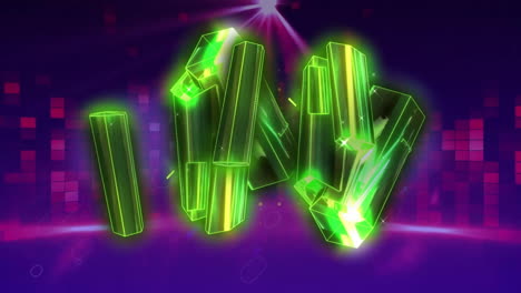 Animation-of-glowing-green-blocks-over-neon-pattern