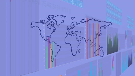 Animation-Der-Finanzdatenverarbeitung-über-Der-Weltkarte