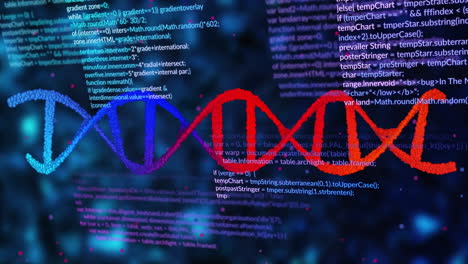 Animation-Der-Datenverarbeitung-über-DNA-Strang-Auf-Schwarzem-Hintergrund