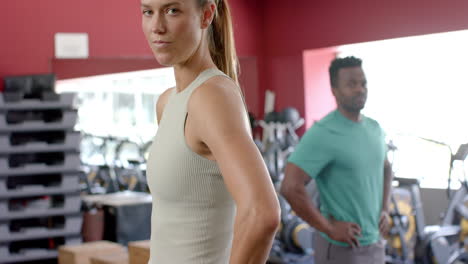 Fit-young-Caucasian-woman-and-African-American-man-at-the-gym