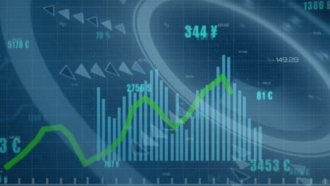 Animation-Der-Finanzdatenverarbeitung-Und-Scope-Scanning-Auf-Blauem-Hintergrund