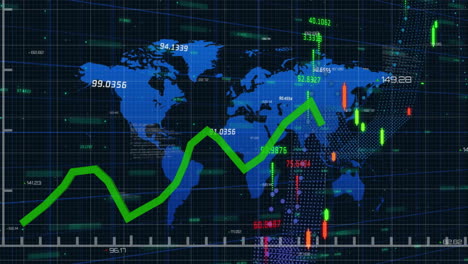 Animation-of-financial-data-processing-over-world-map-on-black-background