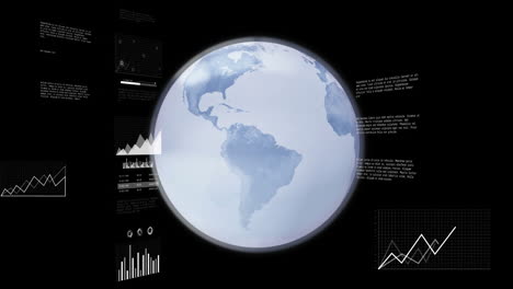 Animation-of-data-processing-over-globe-on-black-background