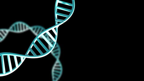 Animation-of-dna-strands-spinning-with-copy-space-over-black-background