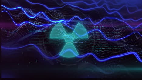 Animation-Der-Datenverarbeitung-Mit-Atomsymbol-über-Lichtspuren-Auf-Schwarzem-Hintergrund