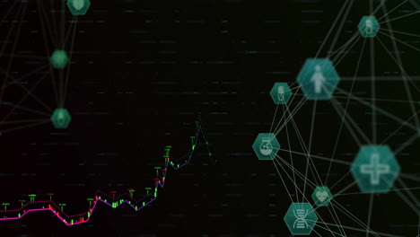 Animación-De-Conexiones-Con-Iconos-Y-Procesamiento-De-Datos-Financieros-Sobre-Fondo-Oscuro