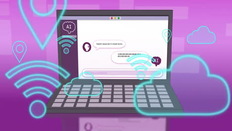 Animación-De-Iconos-De-Aplicaciones-A-Través-Del-Chat-Con-Ai-En-Una-Computadora-Portátil-Contra-Un-Fondo-Abstracto