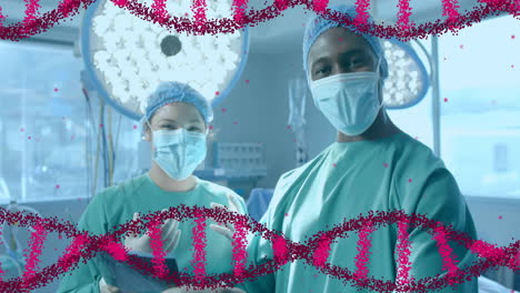 Animation-of-dna-strand-and-scientific-data-processing-over-diverse-surgeons-in-hospital