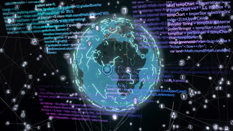 Animación-Del-Globo-Y-Procesamiento-De-Datos-Sobre-Fondo-Oscuro