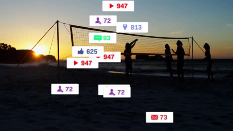 Animation-of-digital-data-processing-over-diverse-beach-volleyball-players