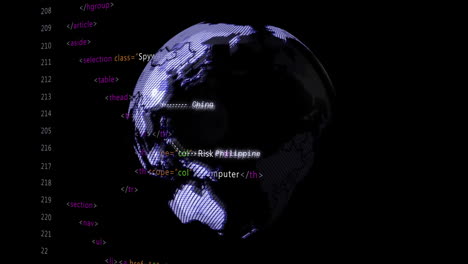 Animation-of-data-processing-over-globe-on-black-background