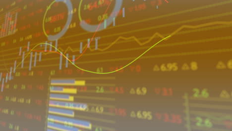 Animación-Del-Procesamiento-De-Datos-Sobre-Diagramas-Sobre-Fondo-Naranja