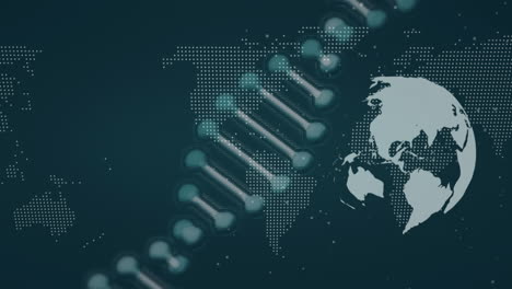 Animación-De-La-Cadena-De-ADN-Sobre-El-Globo-Y-El-Mapa-Mundial.